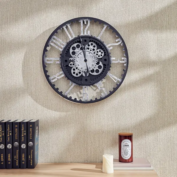 Часы настенные Dream River Шестеренки GH61159 круглые металл цвет черный бесшумные ø40