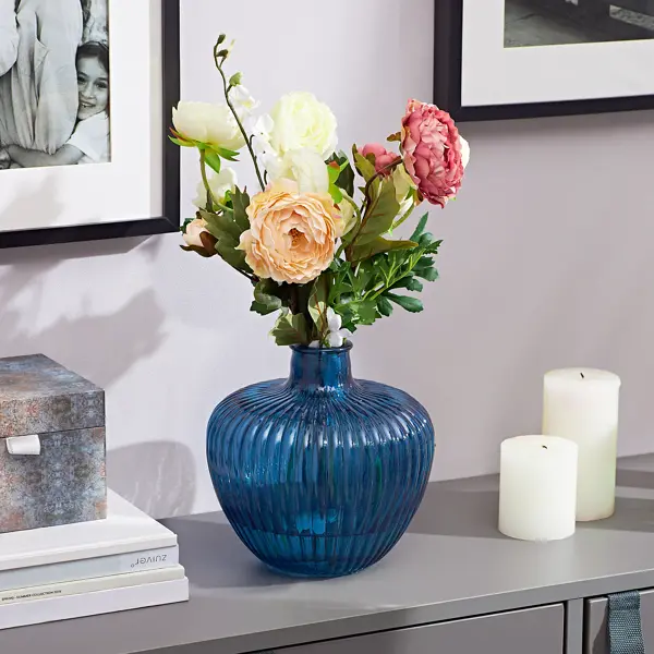 Ваза графин ультрамарин стекло цвет синий 20 см декоративная ваза из рельефного стекла 95×95×200 мм синий