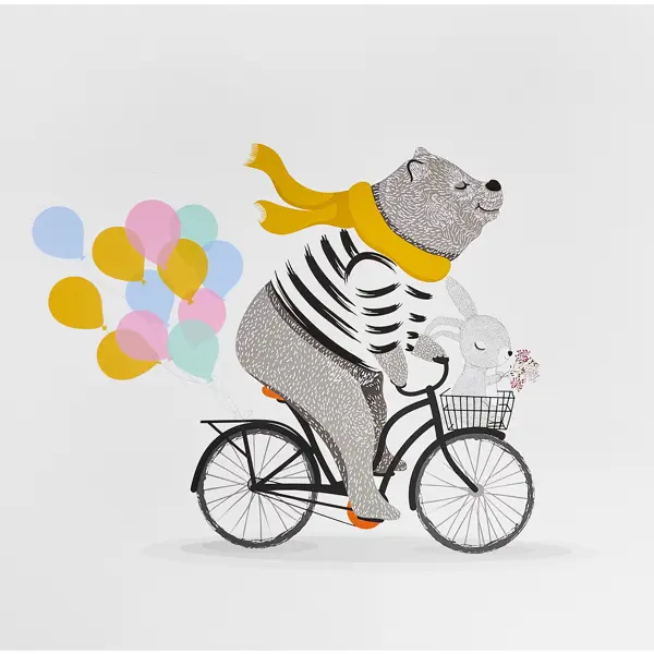 Постер Мишка на велосипеде 30x30 см постер плюшевый мишка 30x30 см