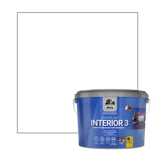 фото Краска для стен и потолков dufa europlast interior 3 белый база a 9 л