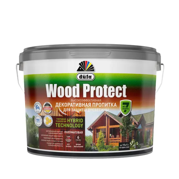 фото Пропитка для древесины dufa wood protect полуматовая белая 9 л