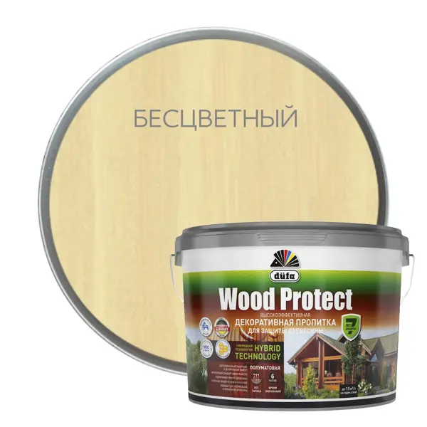 фото Пропитка для древесины dufa wood protect полуматовая бесцветная 9 л