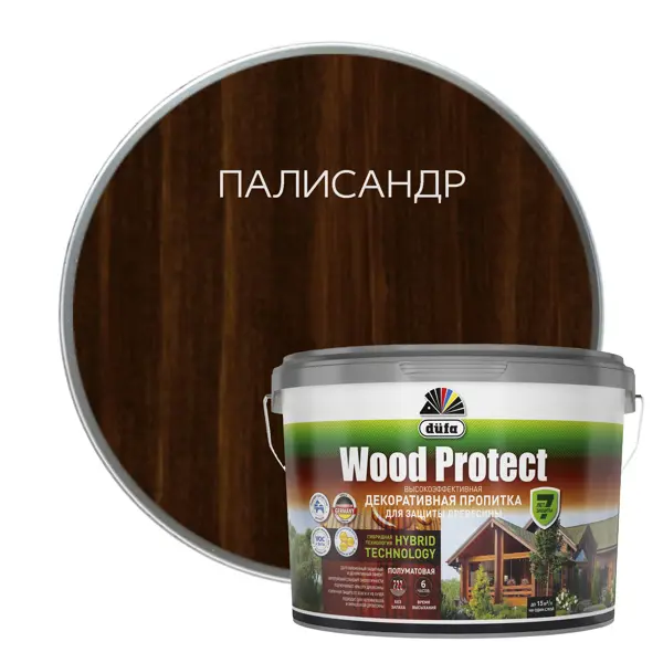 Пропитка для дерева Dufa Wood Protect полуматовая палисандр 9 л грунтовка для древесины dufa tex base 9 л