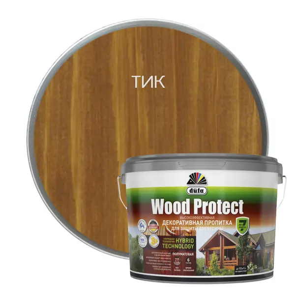 Пропитка для древесины Dufa Wood Protect полуматовая тик 9 л пропитка dufa wood protect для дерева тик 0 75 л