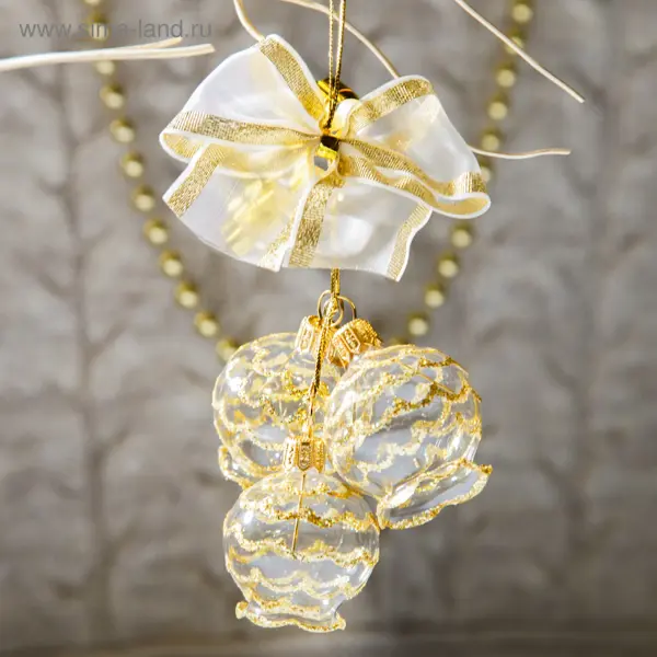 Подвесное украшение Елочка Сюрприз из 3 шаров бело-золотистое