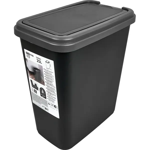 фото Бак для мусора delinia с откидной крышкой 25 л полипропилен цвет черный