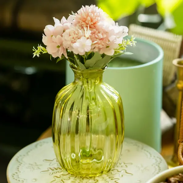 ваза для цветов стекло прозрачная 30 см напольная для сухоцветов стеклянная с широким горлом настольная выпуклая высокая круглая Ваза Helen стекло желтая 21 см