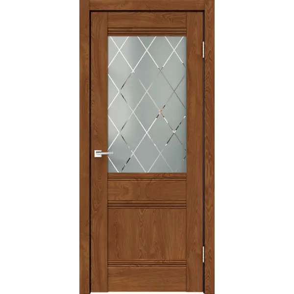 Дверь межкомнатная Тоскана остекленная финиш-бумага ламинация цвет дуб тернер коричневый 60x200 см (с замком и петлями)