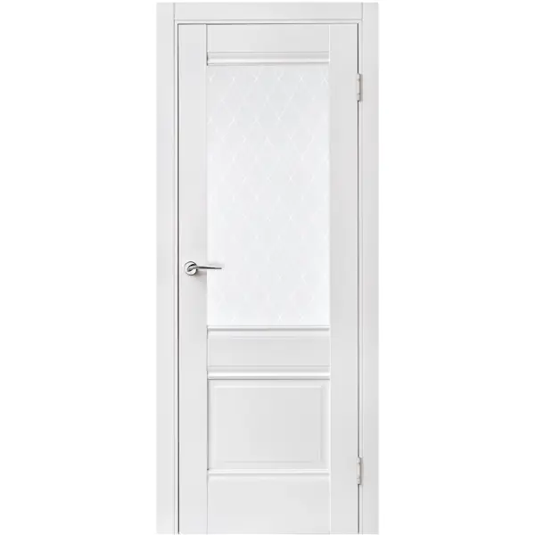Дверь межкомнатная остеклённая Классико-43 80x200 см ламинация Hardfleх цвет белый (с замком и петлями)