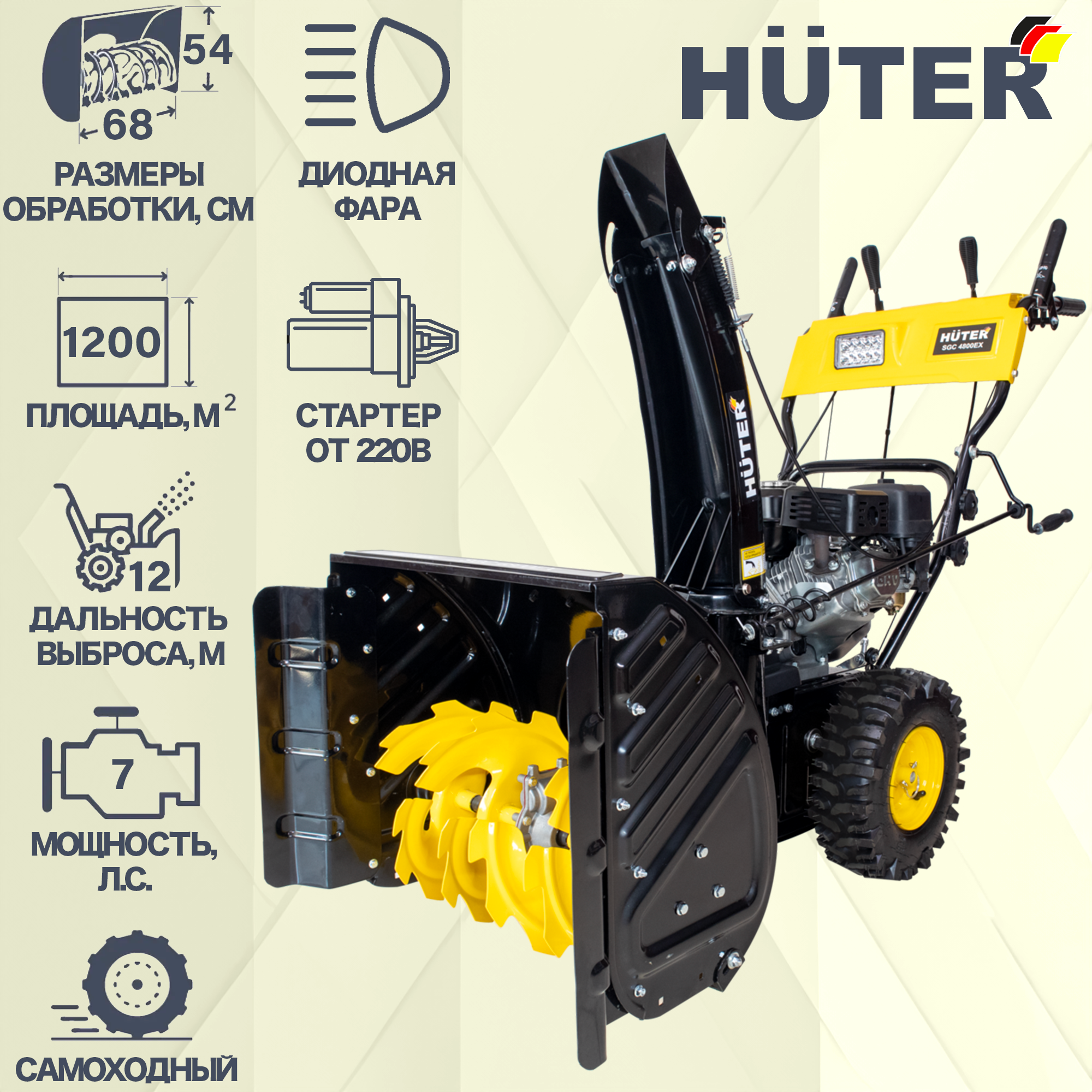 Снегоуборщик бензиновый Huter SGC 4800EX 68 см 7 л.с. по цене 59090 ₽/шт.  купить в Перми в интернет-магазине Леруа Мерлен