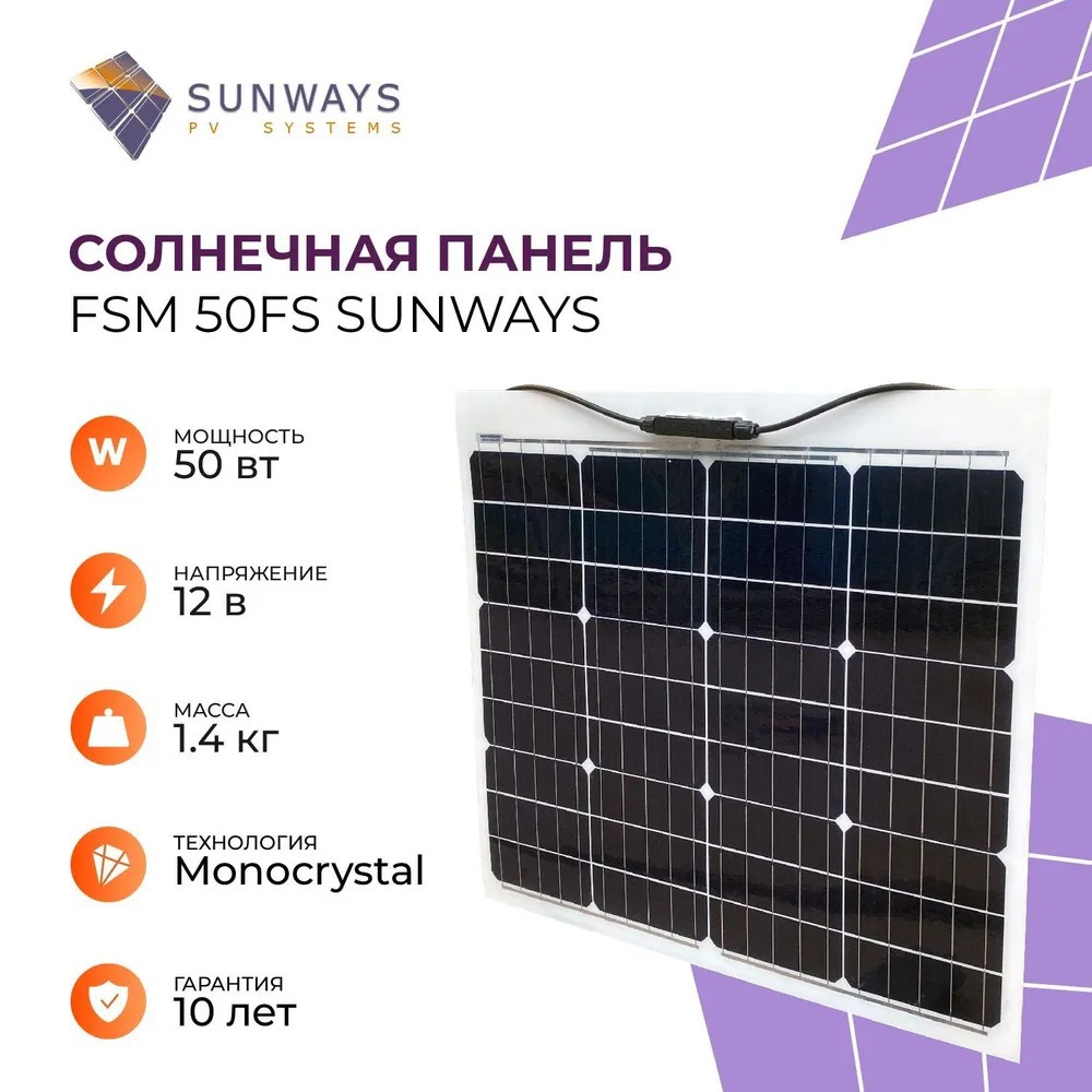 Солнечный модуль Sunways FSM 50FS ✳️ купить по цене 10170 ₽/шт. в Твери с  доставкой в интернет-магазине Леруа Мерлен