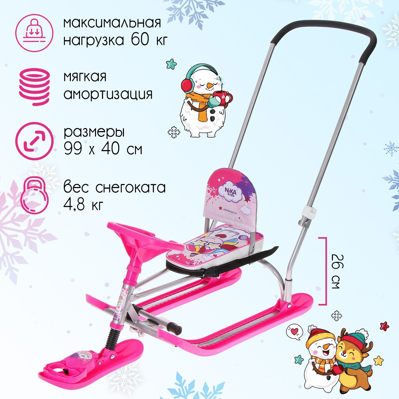 Снегокат Nika Kids Twiny 2 Единорог TW2-M/EP безопасности цвет  розовый/серый по цене 4399 ₽/шт. купить в Москве в интернет-магазине Леруа  Мерлен