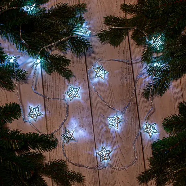 фото Электрогирлянда auralight серебряные звездочки 4 м 20 ламп холодный белый цвет света 3 режима работы
