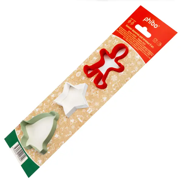 Форма для печенья 7x6.5 см пластик 6 шт цвет бело-зелено-красный