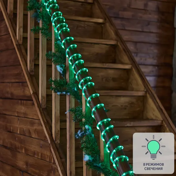 Электрогирлянда Uniel дюралайт 15 м цвет зеленый 8 режимов работы светодиодные шнурки 80 см от 2 х cr2032 3 режима свечения сине зеленый