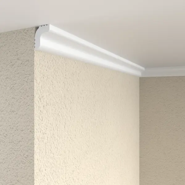 фото Плинтус потолочный полистирол для натяжного потолка format 03006e белый 18x21x2000 мм