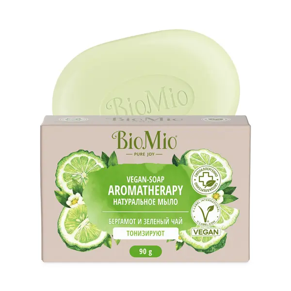 Мыло твердое BioMio зеленый чай и бергамот 90г мыло твердое biomio жасмин и лаванда 90 г