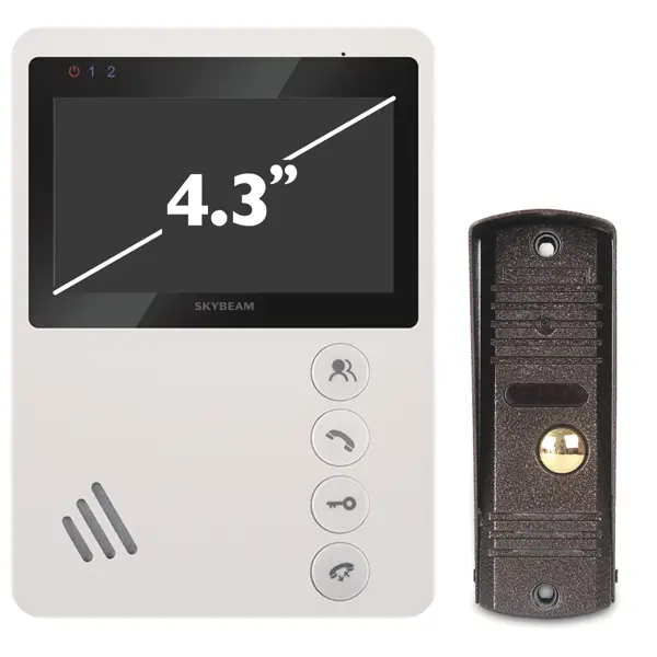 видеодомофон skybeam 7 с сенсорными кнопками белый Комплект видеодомофона Skybeam 94402FA+ 94201- 600TVLWH 4.3