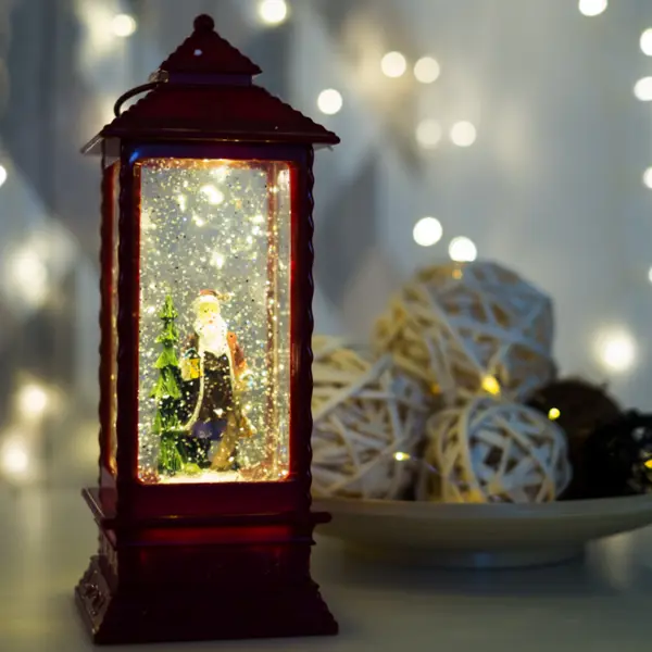 Фонарь декоративный светодиодный с эффектом снегопада «Дед Мороз», 14 см, пластик, тёплый белый свет, цвет красный светодиодный фонарь космос
