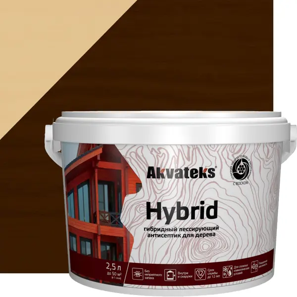 Антисептик Akvateks Hybrid гибридный лессирующий полуматовый палисандр 2.5 л гибридный лессирующий антисептик для дерева акватекс