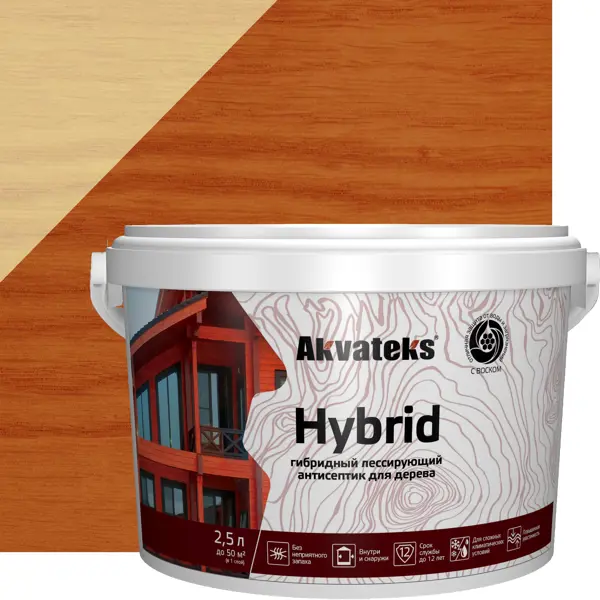 Антисептик Akvateks Hybrid гибридный лессирующий полуматовый тик 2.5 л антисептик для древесины укрывной akvateks база a полуматовый белый 0 9 л