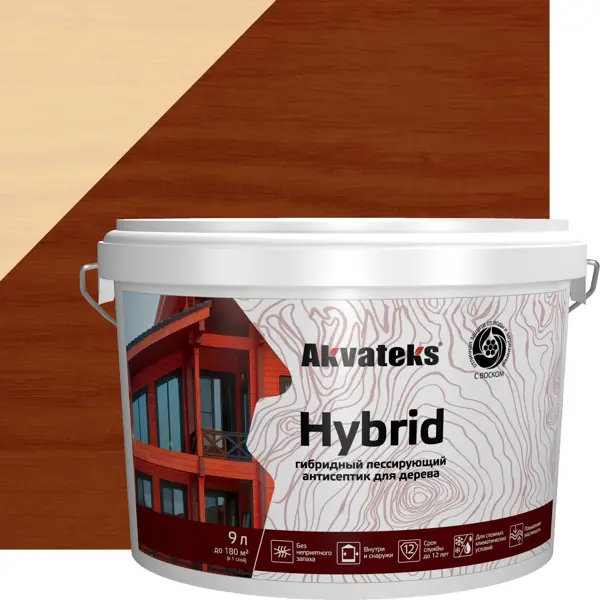 Антисептик Akvateks Hybrid гибридный лессирующий полуматовый орех 9 л гибридный лессирующий антисептик для дерева акватекс