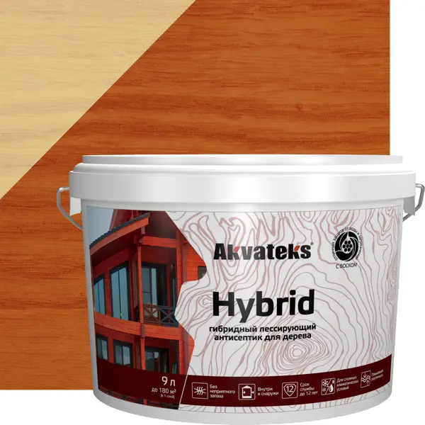 Антисептик Akvateks Hybrid гибридный лессирующий полуматовый тик 9 л антисептик для древесины укрывной akvateks база a полуматовый белый 0 9 л