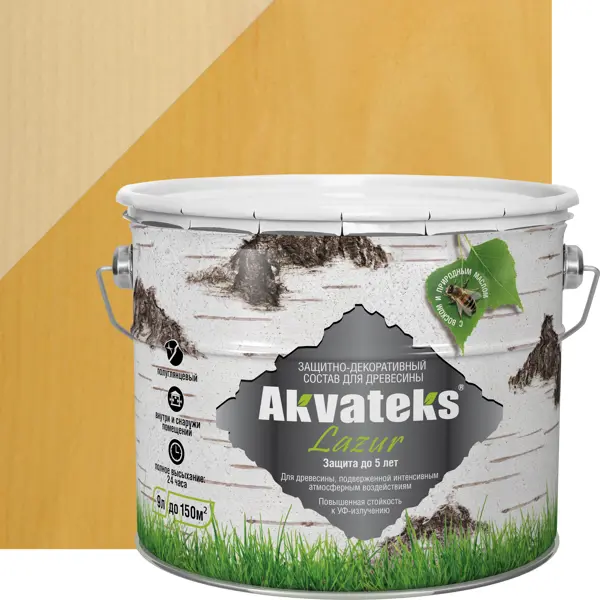 Антисептик защитно-декоративный Akvateks Lazur полуглянцевый сосна 9 л невымываемый консервирующий антисептик для древесины akvateks ультра био 10 кг