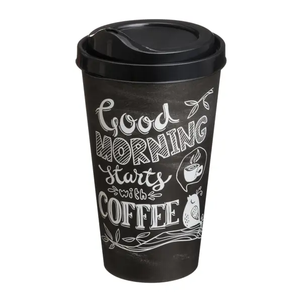 Стакан с крышкой Delinia Good Morning Starts With Coffee 550 мл пластик цвет черный контейнер для заморозки продуктов delinia 0 5 л пластик прозрачный 3 шт