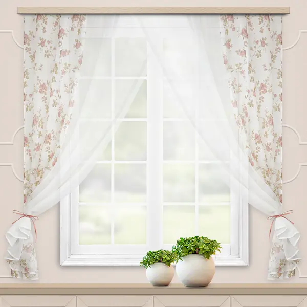 Комплект штор на ленте для кухни Акварель 280x160 см цвет коричневый штора для кухни на ленте лимоны 145x180 см