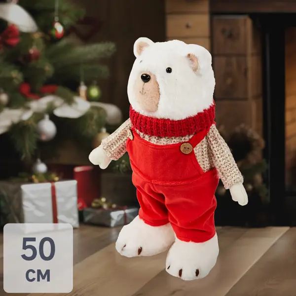 Декоративное украшение Медведь 50 см цвет красный новогоднее украшение изделие декоративное ветка 28x15 см розово бежевый