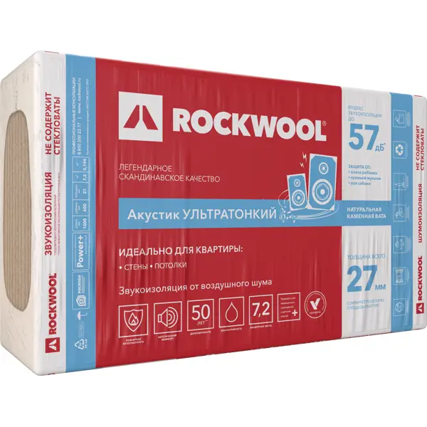 Звукоизоляция Rockwool Акустик ультратонкий 27 мм 7.2 м² утеплитель rockwool арктик 200 мм 1 8 м²