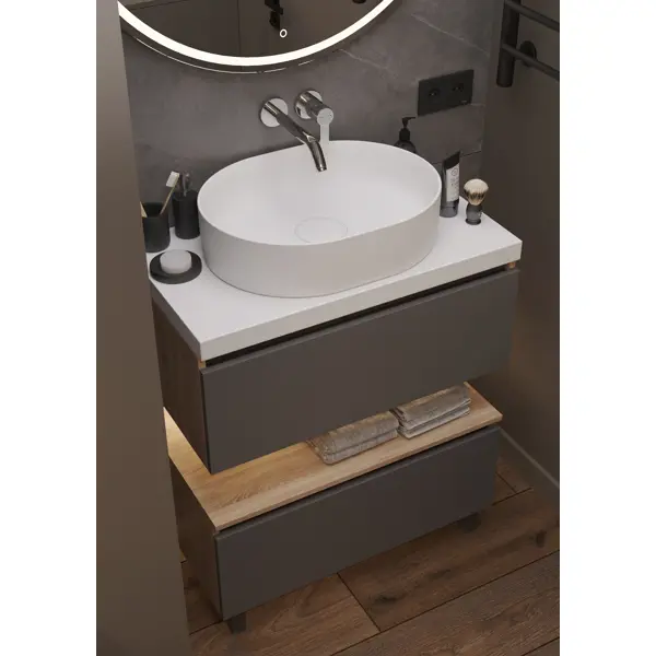 фото Столешница для ванной scandi sc-80mb 80x4x47 см, искусственный камень, цвет матовый белый без бренда