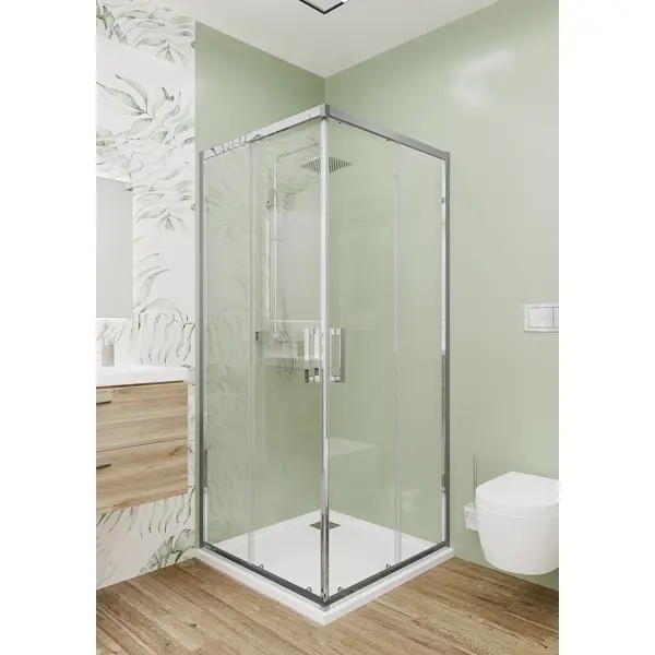 Душевой уголок Март Квадро квадратный 100x100 см хромированный профиль прозрачное стекло раздвижной