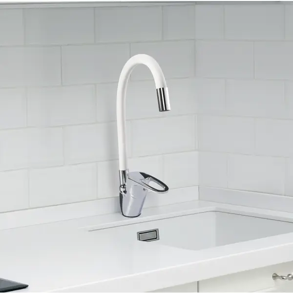 фото Смеситель для кухни siena с гибким изливом цвет белый без бренда