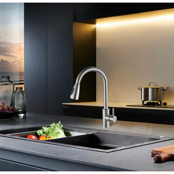 Смеситель кухонный Vidage VAL1817 высота 41 см с выдвижным изливом цвет хром смеситель для кухни ideal standard ceraflex с выдвижным изливом 16 4 см хром