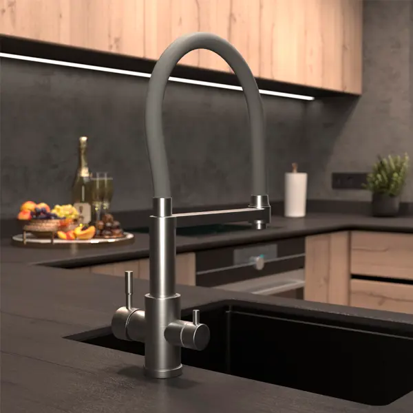 Смеситель кухонный Osgard высота 44 см с гибким изливом цвет серый смеситель для кухни osgard gron plus с каналом для фильтрованной воды цвет латте