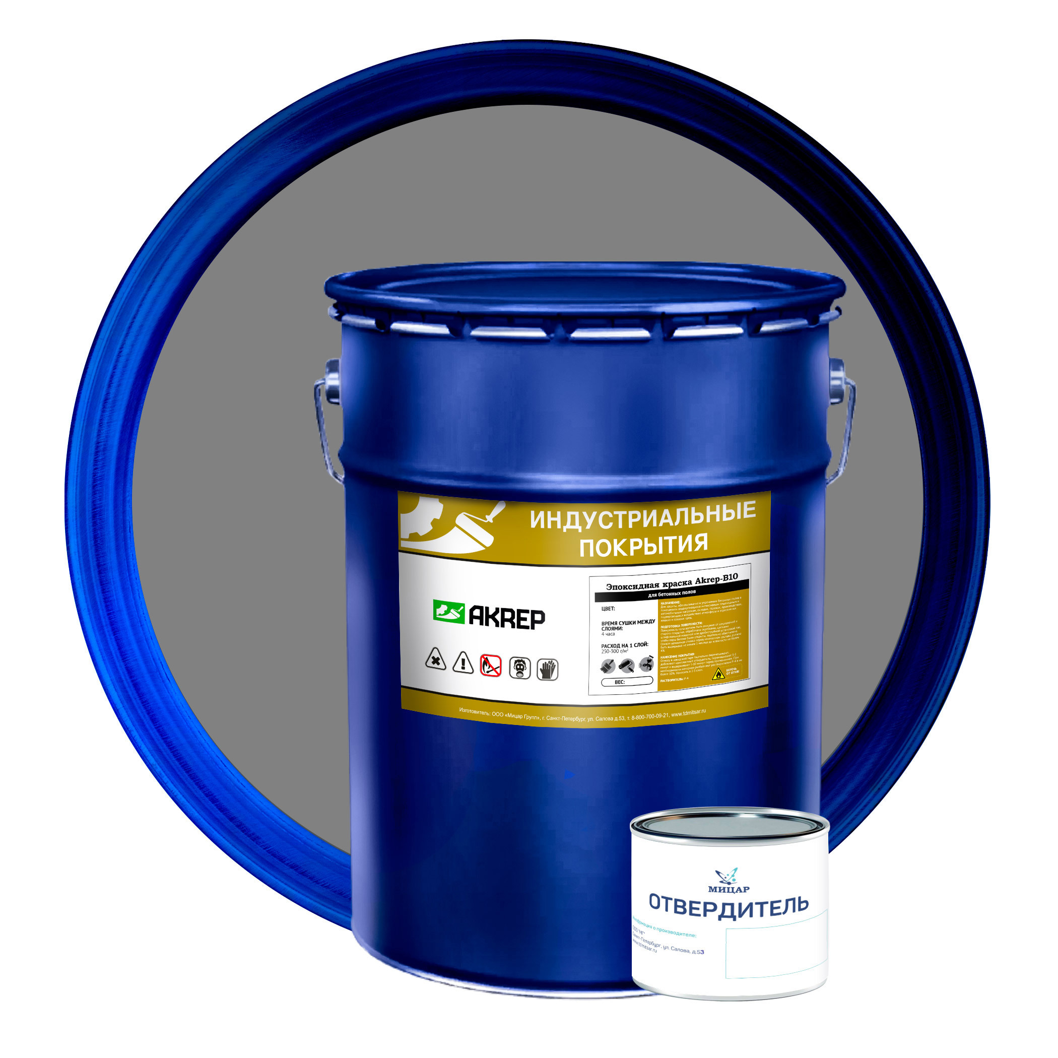 Эпоксидная краска для бетонных полов AKREP-B10 20 кг+0.4 кг серая по .