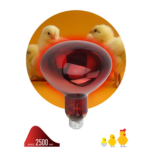 Инфракрасная лампа Эра для животных ИКЗК Е27 220-250 Вт R127 инфракрасная лампа для обогрева животных эра