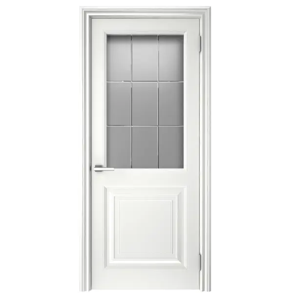 Дверь межкомнатная остекленная с замком и петлями в комплекте Ларго 2 60x200 см эмаль цвет светло-серый