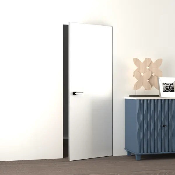 фото Дверь межкомнатная скрытая правая (на себя) invisible 90x200 см эмаль цвет белый с замком и петлями без бренда