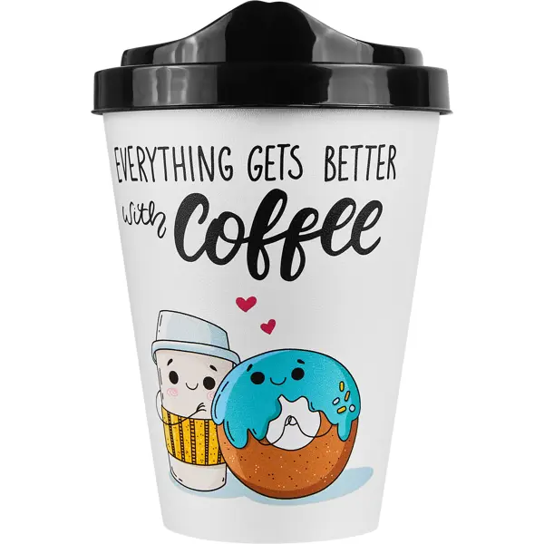 Стакан с крышкой Delinia Everything Gets Better With Coffee 420 мл пластик цвет белый контейнер для хранения delinia id 10x30x6 7 см пластик белый