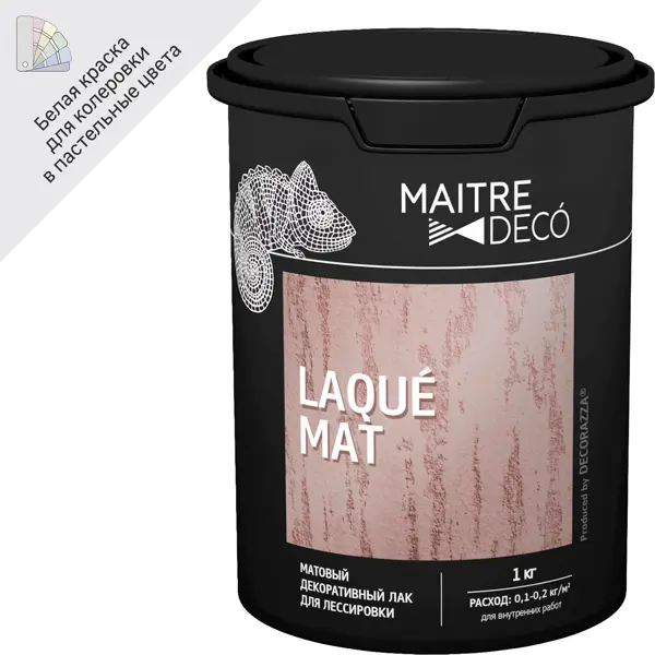Лак декоративный Maitre Deco «Laque Mat» для лессировки матовый 1 кг фактурная штукатурка maitre deco pierre de lune 15 кг