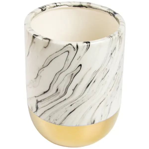 фото Ваза мрамор керамика цвет бело-золотой 15 см без бренда