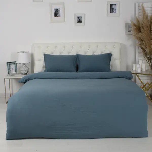 фото Комплект постельного белья двуспальный полисатин сине-зеленый без бренда