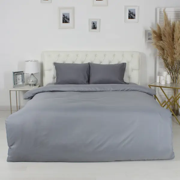 Комплект постельного белья евро полисатин серый простыня 180x200 см трикотаж на резинке светло серый