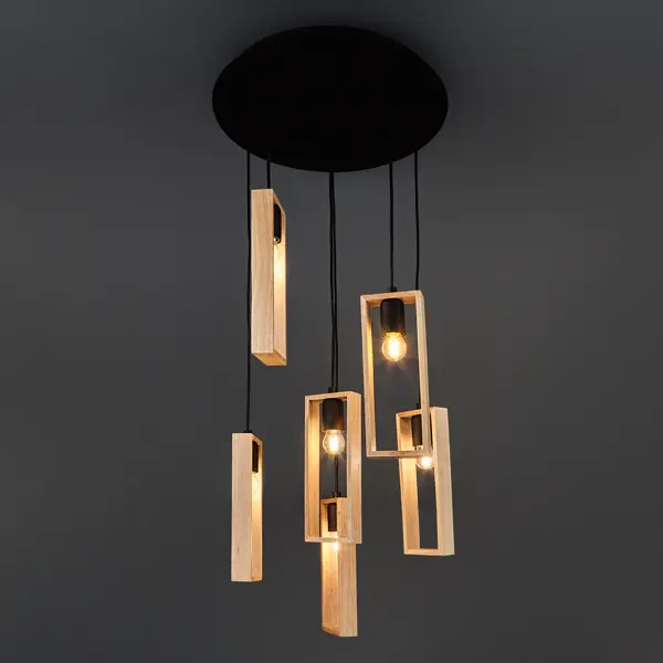 фото Светильник подвесной деревянный eglo littleton 6 ламп 25 м² цвет коричневый