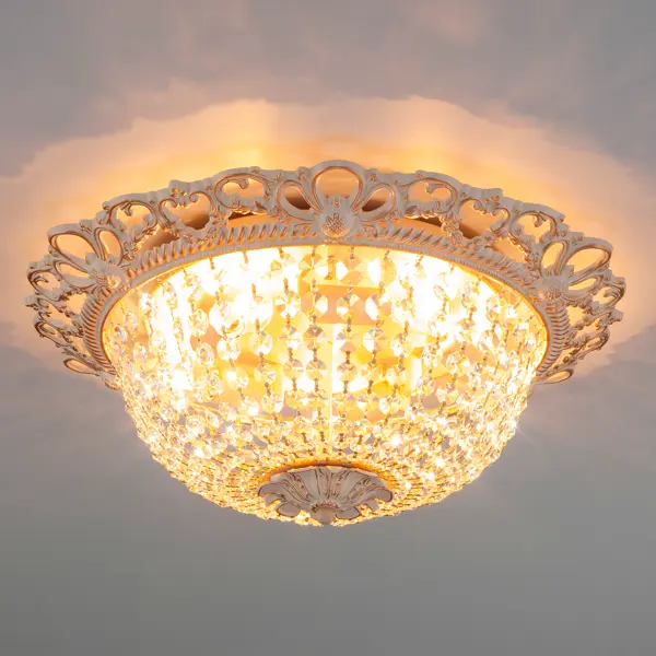 фото Светильник потолочный хрустальный eurosvet ajmeri, 5 ламп, 24 м², цвет белый с золотом