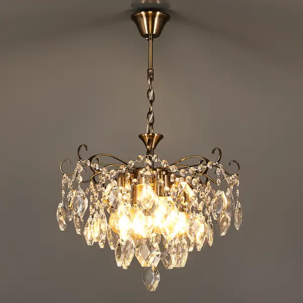 фото Люстра каскадная подвесная хрустальная джулия e1897/4, 4 лампы, 12 м², цвет бронза/прозрачный без бренда