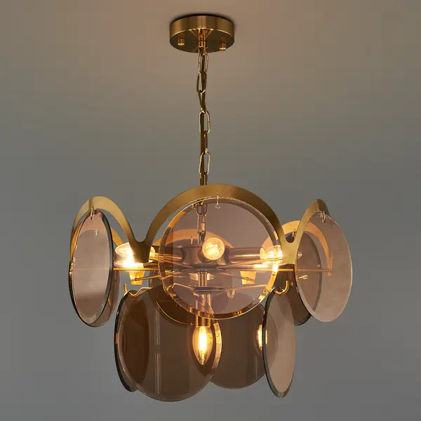 фото Светильник подвесной freya fr5146pl-07g, 7 ламп, 28 м², цвет медь/бесцветный